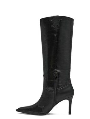 Steven By Steve Madden Lanza Boot Black Croc Size 6.5 NWT
